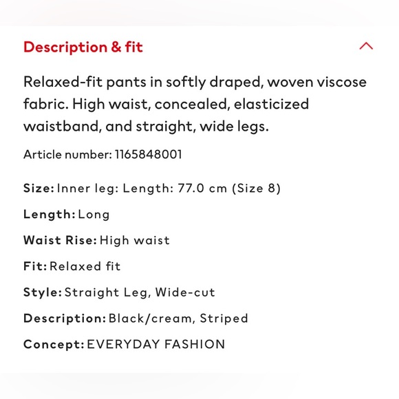 Black and White Striped Elastic Waist Pull On Pants H&M - Picture 7 of 9